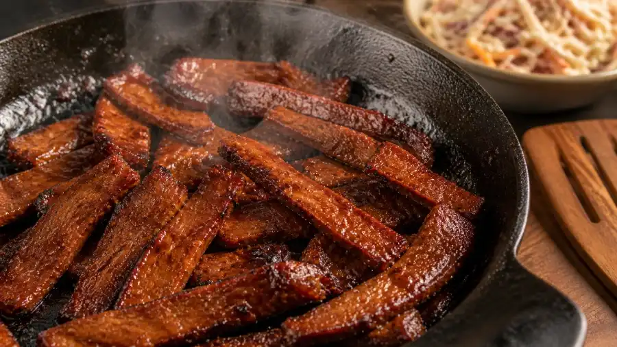 BBQ seitan recipes pan cooked vegan high protein strips