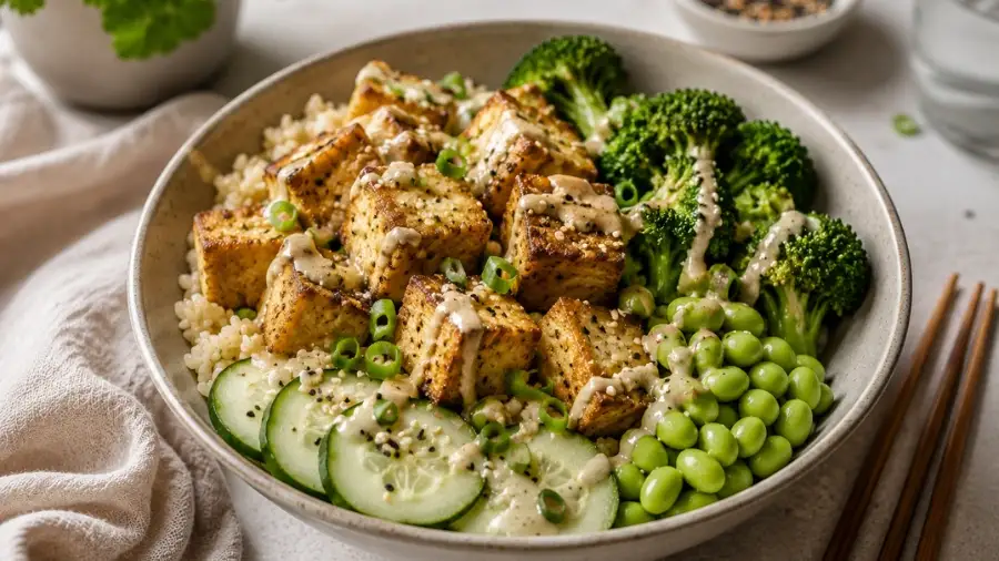 crispy air fryer tofu bowl recipe