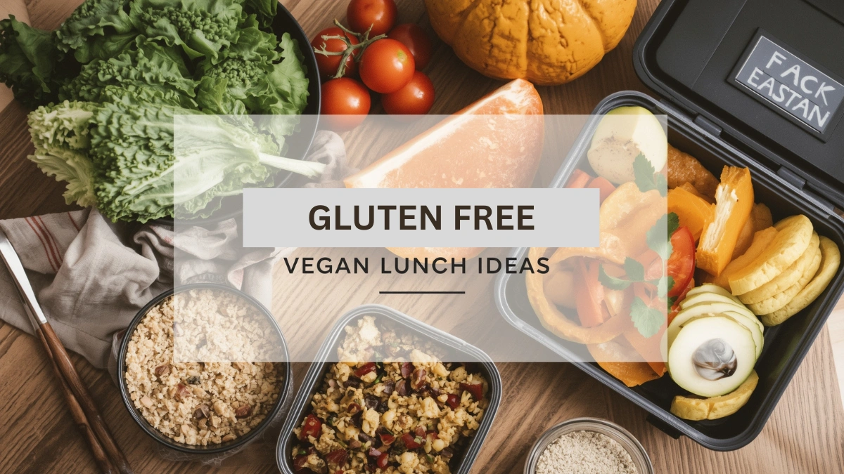 Healthy gluten free vegan lunch ideas in meal prep container with veggies and fruits