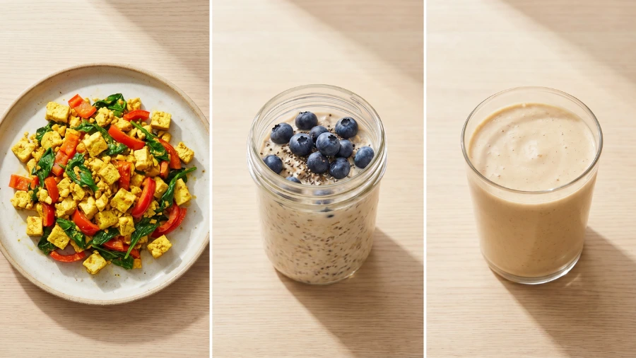 High protein vegan breakfast recipes tofu scramble oats smoothie