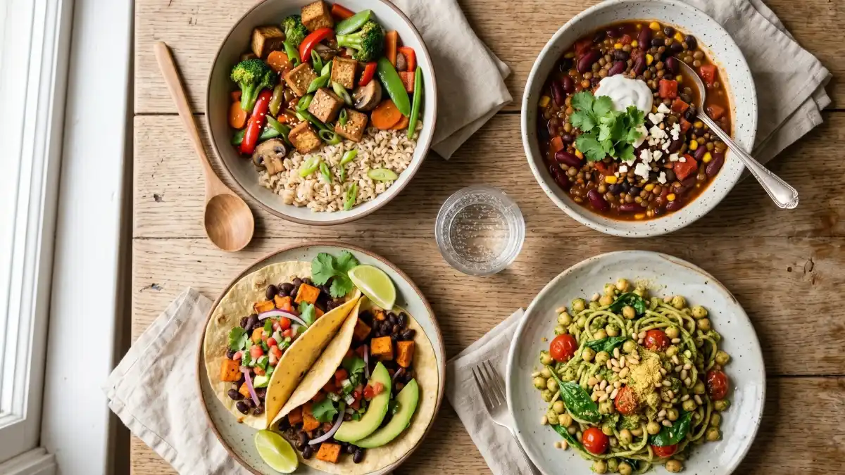 high protein vegan dinner recipes with tofu stir fry chili pasta and tacos