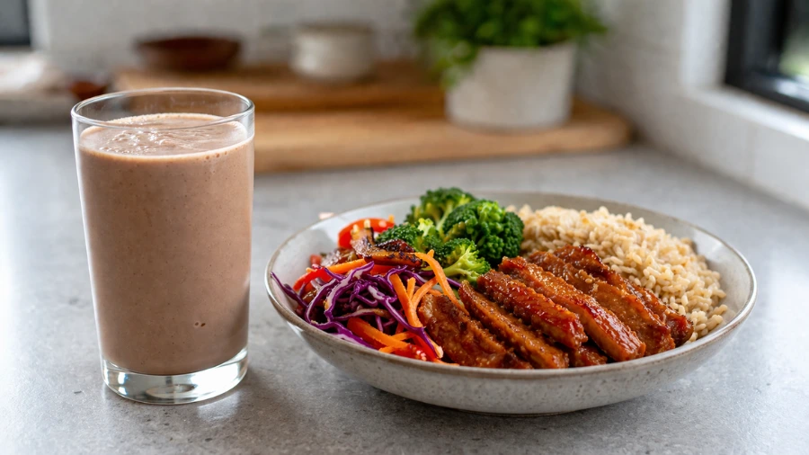 Vegan protein shake with seitan meal high protein combination