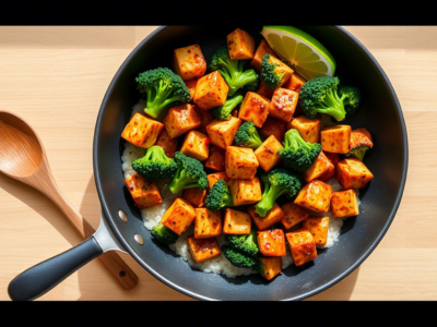 "Tempeh and broccoli stir-fry, an easy vegan one-pot meal with 20g protein."