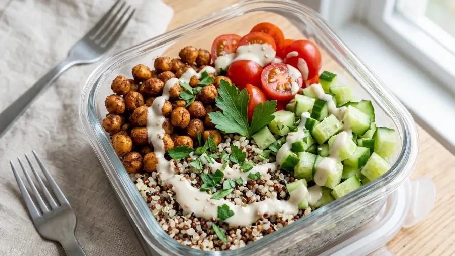 chickpea quinoa vegan meal prep bowl healthy