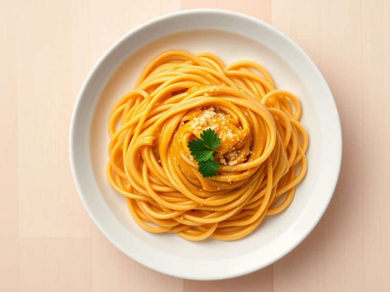 Vegan no sugar pumpkin alfredo linguine with parsley garnish