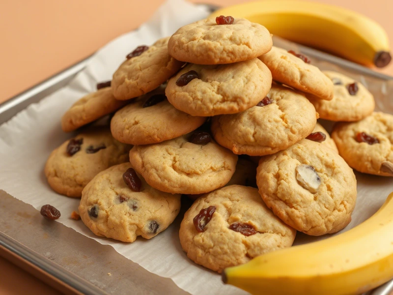 Sugar free vegetarian banana oatmeal cookies with raisins