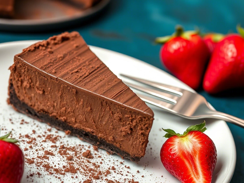 Vegan no sugar chocolate cashew cheesecake with strawberries