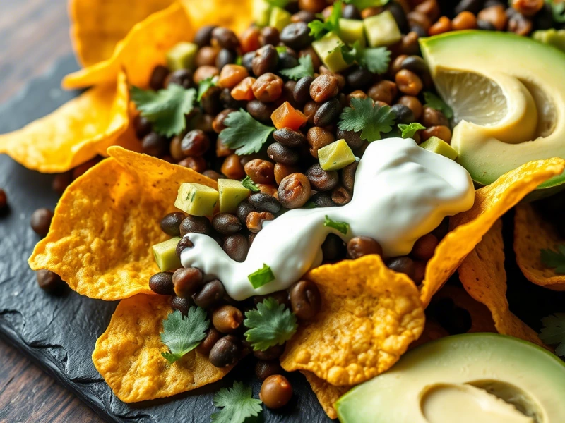 Vegan and sugar free lentil nachos with avocado and salsa