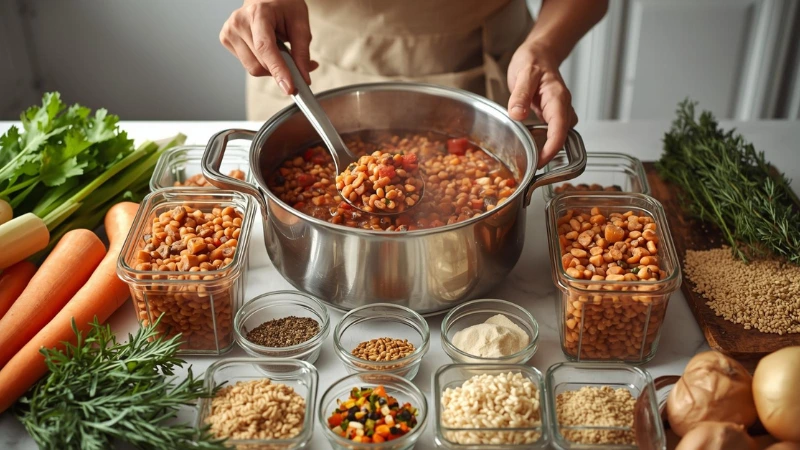 Vegan batch cooking for busy weeks with easy vegan meal prep recipes and vegan meal prep for weight loss.