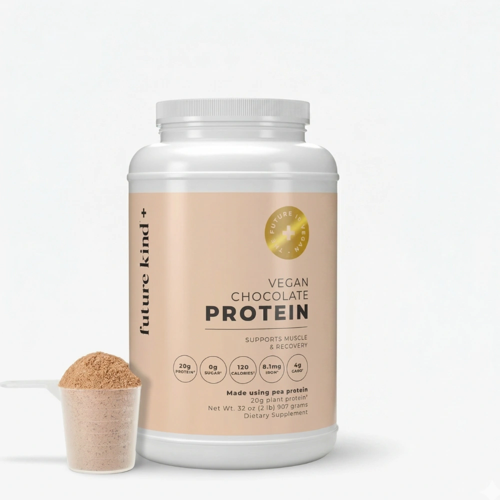 Vegan protein powder with fiber and omega-3 dairy-free gluten-free – Future Kind chocolate protein
